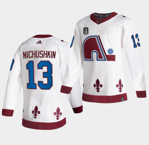 Men's Colorado Avalanche #13 Valeri Nichushkin White 2022 Stanley Cup Final Patch Reverse Retro Stitched Jersey Men's Colorado Avalanche #13 Valeri Nichushkin White 2022 Stanley Cup Final Patch Reverse Retro Stitched Jersey